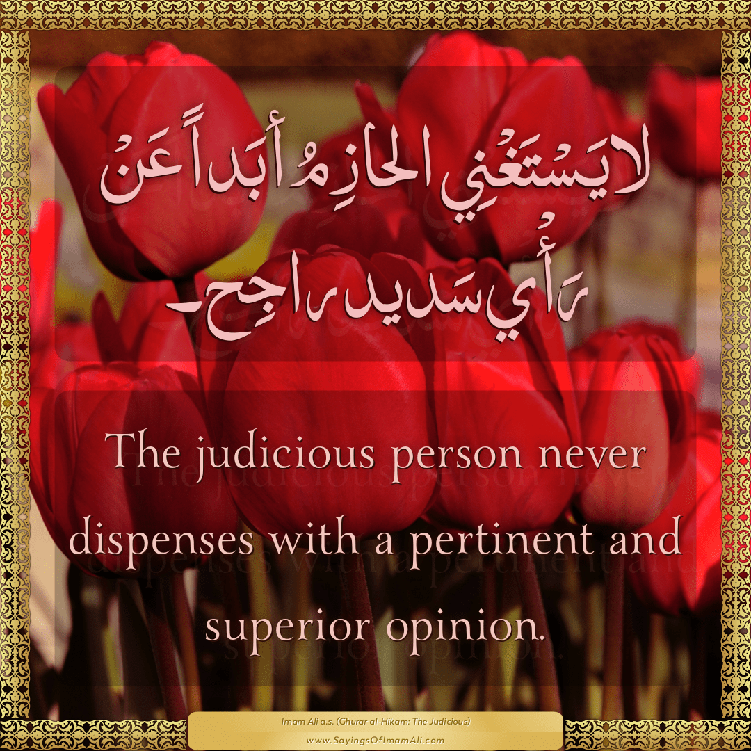 The judicious person never dispenses... — Imam Ali (a.s)