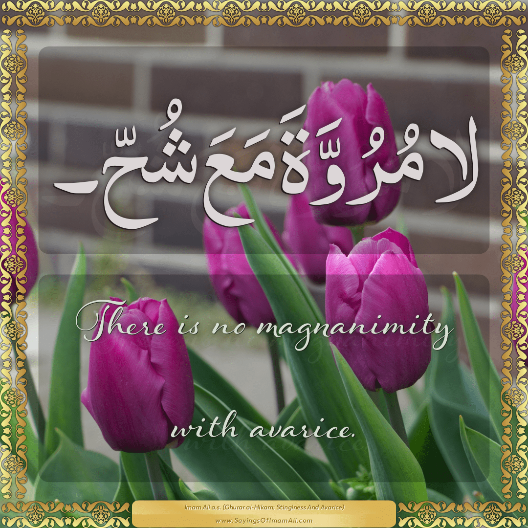 There is no magnanimity with avarice. — Imam Ali (a.s)